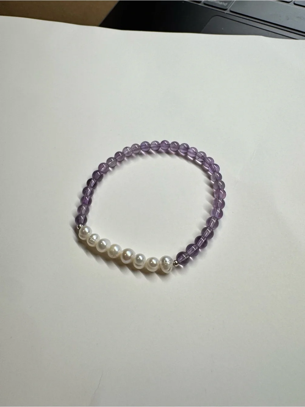 Amethyst Lavender and Cream Beaded Pearl Bracelet - Women Jewelry